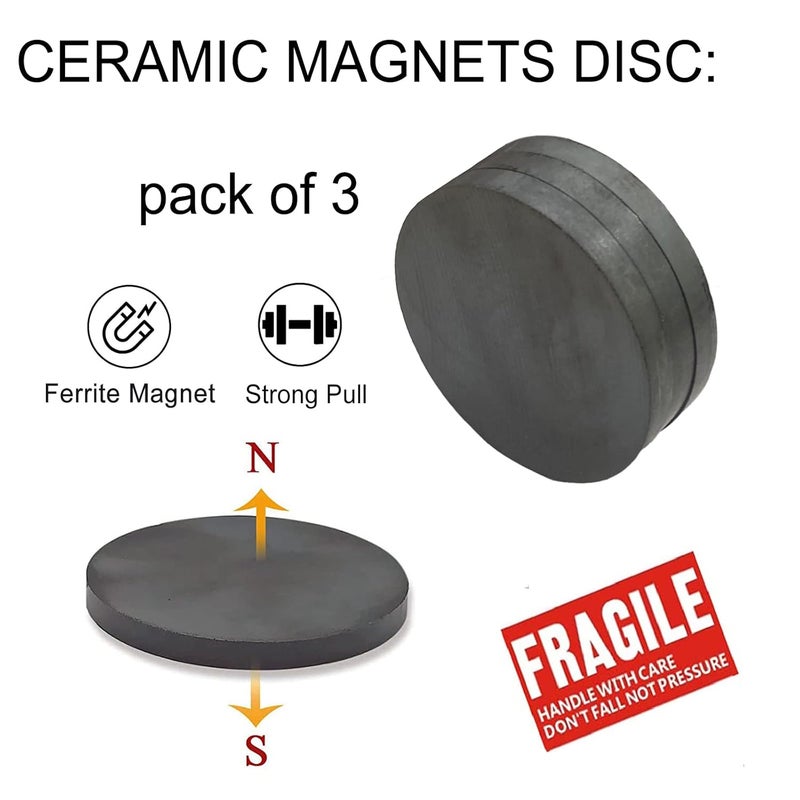 AOAUTO Ceramic Magnets Disc 2.83" x1/3" Grade 8,Industries Strong Ferrite Magnets for Crafting,Science and School Projects,Pack of 3 - Image 4